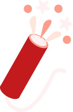 Yeni yıl krakerinden bir tutam kıvılcım. Kırmızı Pembe Düz Tasarım. Pop kraker bayram ikonunu ateşliyor. Noel etkinliği. Beyaz arkaplanda izole edilmiş basit düz vektör simgesi