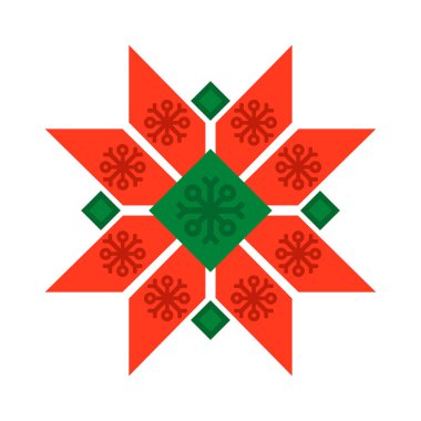 Norveç ulusal bayramında kırmızı ve yeşil renkli el yapımı kar taneleri. El yapımı süslemeli kağıt kar taneleri. Beyaz arkaplanda izole edilmiş basit düz vektör