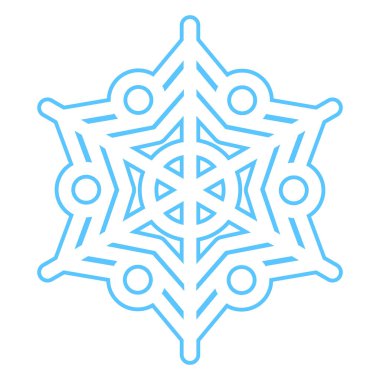 Mavi çizgili kar tanesi silueti, kış festivali dekorasyonu elementi. Kış karı, Noel mucizevi sembolü. Beyaz arkaplanda izole edilmiş basit doğrusal vektör simgesi