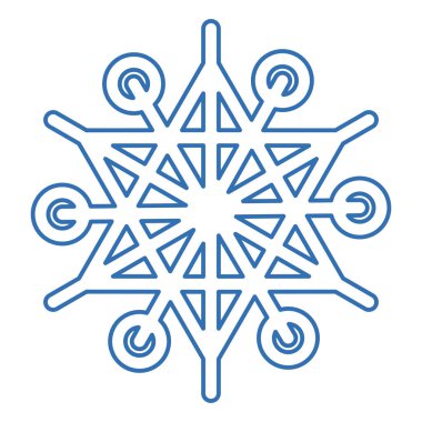 Mavi çizgili kar tanesi silueti, kış festivali dekorasyonu elementi. Kış karı, Noel mucizevi sembolü. Beyaz arkaplanda izole edilmiş basit doğrusal vektör simgesi