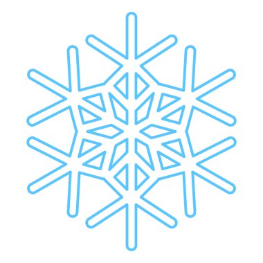 Mavi çizgili kar tanesi silueti, kış festivali dekorasyonu elementi. Kış karı, Noel mucizevi sembolü. Beyaz arkaplanda izole edilmiş basit doğrusal vektör simgesi