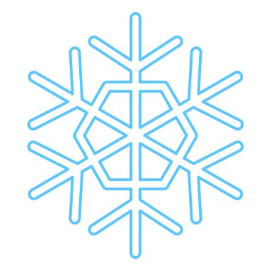 Mavi çizgili kar tanesi silueti, kış festivali dekorasyonu elementi. Kış karı, Noel mucizevi sembolü. Beyaz arkaplanda izole edilmiş basit doğrusal vektör simgesi