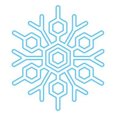 Mavi çizgili kar tanesi silueti, kış festivali dekorasyonu elementi. Kış karı, Noel mucizevi sembolü. Beyaz arkaplanda izole edilmiş basit doğrusal vektör simgesi