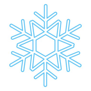 Mavi çizgili kar tanesi silueti, kış festivali dekorasyonu elementi. Kış karı, Noel mucizevi sembolü. Beyaz arkaplanda izole edilmiş basit doğrusal vektör simgesi