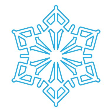 Mavi çizgili kar tanesi silueti, kış festivali dekorasyonu elementi. Kış karı, Noel mucizevi sembolü. Beyaz arkaplanda izole edilmiş basit doğrusal vektör simgesi