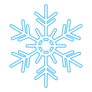 Mavi çizgili kar tanesi silueti, kış festivali dekorasyonu elementi. Kış karı, Noel mucizevi sembolü. Beyaz arkaplanda izole edilmiş basit doğrusal vektör simgesi