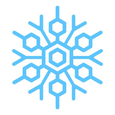 Kalın çizgi, donmuş kar tanesi, kış festivali dekorasyonu elementi. Kış karı, Noel mucizesi mavi sembolü. Beyaz arkaplanda izole edilmiş basit freehand vektör simgesi