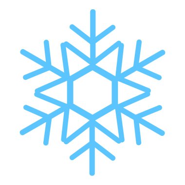 Kalın çizgi, donmuş kar tanesi, kış festivali dekorasyonu elementi. Kış karı, Noel mucizesi mavi sembolü. Beyaz arkaplanda izole edilmiş basit freehand vektör simgesi