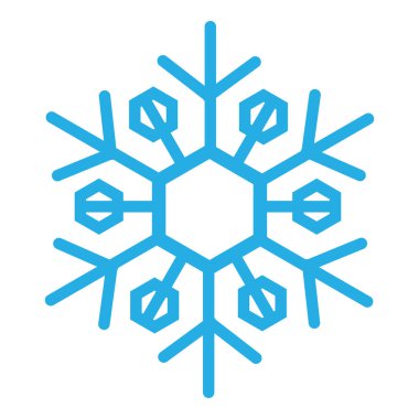 Kalın çizgi, donmuş kar tanesi, kış festivali dekorasyonu elementi. Kış karı, Noel mucizesi mavi sembolü. Beyaz arkaplanda izole edilmiş basit freehand vektör simgesi