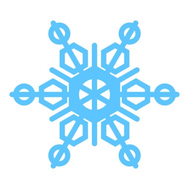 Kalın çizgi, donmuş kar tanesi, kış festivali dekorasyonu elementi. Kış karı, Noel mucizesi mavi sembolü. Beyaz arkaplanda izole edilmiş basit freehand vektör simgesi