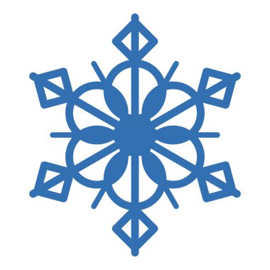 Kalın çizgi, donmuş kar tanesi, kış festivali dekorasyonu elementi. Kış karı, Noel mucizesi mavi sembolü. Beyaz arkaplanda izole edilmiş basit freehand vektör simgesi