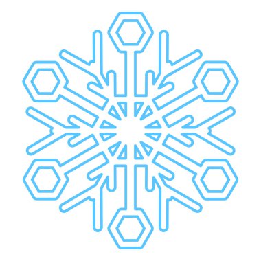 Mavi çizgili kar tanesi silueti, kış festivali dekorasyonu elementi. Kış karı, Noel mucizevi sembolü. Beyaz arkaplanda izole edilmiş basit doğrusal vektör simgesi