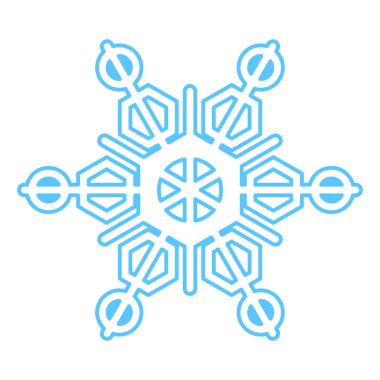 Mavi çizgili kar tanesi silueti, kış festivali dekorasyonu elementi. Kış karı, Noel mucizevi sembolü. Beyaz arkaplanda izole edilmiş basit doğrusal vektör simgesi