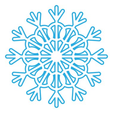 Mavi çizgili kar tanesi silueti, kış festivali dekorasyonu elementi. Kış karı, Noel mucizevi sembolü. Beyaz arkaplanda izole edilmiş basit doğrusal vektör simgesi