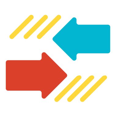 Karşılıklı faydalı işbirliği, karşı iş teklifi. Karşı ok işaretçileri, iş süreci organizasyonunun düz sembolü. Beyaz arkaplanda izole edilmiş basit düz renk simgesi