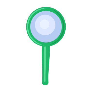 Yeniden kullanılabilir kırık büyüteç, saplı, cam ev objesi. Ev eşyası imha için kullanım dışı. Endüstriyel ürünlerin geri dönüşümü. Beyaz arkaplanda izole edilmiş basit düz vektör