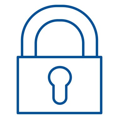 Kapalı asma kilit, iş süreci organizasyon sembolü. Bilgi ve verilerin güvenilir depolanması. Beyaz arkaplanda izole edilmiş basit doğrusal renk simgesi