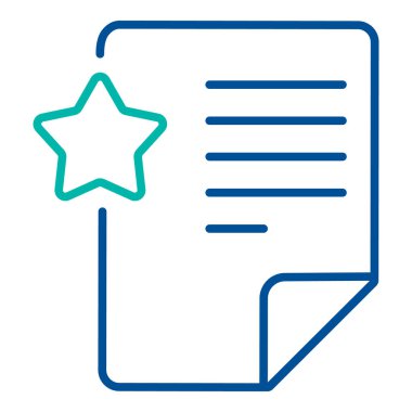 Yıldız sembollü belge, iş süreci organizasyon sembolü. Sevilen bilgiler ekleniyor. Beyaz arkaplanda izole edilmiş basit doğrusal renk simgesi