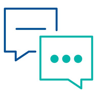 Konuşma baloncukları, iş süreci organizasyon sembolü. Hedeflerin ve hedeflerin tartışılması, çalışanlar arasındaki konuşma. Beyaz arkaplanda izole edilmiş basit doğrusal renk simgesi