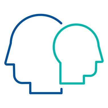 İnsan profilleri, yan görüş, iş süreci organizasyon sembolü. Üstün ve astın başı. Beyaz arkaplanda izole edilmiş basit doğrusal renk simgesi