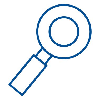 Büyütme aracı, iş süreci organizasyon sembolü. Arama ve analiz web sayfasının klasik piktogramı. Beyaz arkaplanda izole edilmiş basit doğrusal renk simgesi