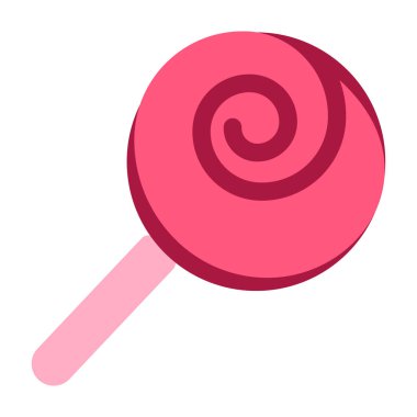 Lezzetli bir tatlı ikonu vektörü üzerinde lolipop. Sevgililer gününde kız için tatlı şeker yemeği hediyesi. Meyve karamelli leziz atıştırmalıklar ve mevsimlik tatil düz çizgi film resimlerinde mevcut.