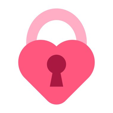 Kalp şeklindeki ikon vektöründe kilit deliği olan asma kilit. Romantik sırrın sembolü ya da güvenli ve aşkı koruyan. Güvenlik ve güvenlik ekipmanları. Sevgililer Günü kutlaması düz çizgi film çizimi