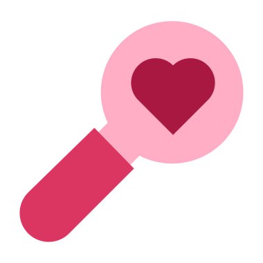 Pembe büyüteç görünümlü kalp şeklinde sevgililer günü kartı, LGBTQ çıkartması. Partnerin hislerine karşı özenli tavır. Beyaz arkaplanda izole edilmiş basit pembe düz Sevgililer Günü vektör simgesi