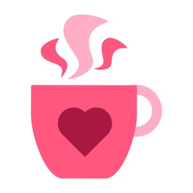 Pembe sıcak içecek seramik bardak LGBTQ çıkartması. Sıcak atmosferde romantik bir çay fincanı partisi. Beyaz arkaplanda izole edilmiş basit pembe düz Sevgililer Günü vektör simgesi