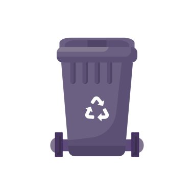 Kullanılmış metal atıklarını depolamak, geri dönüşüm ve sınıflandırmak için kapalı konteynır. Kapalı ve çöp kutusunu geri dönüşüm işaretiyle doldurdum. Renkli çizgi film vektörü