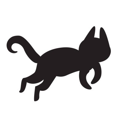 Siyah siluet büyük kedi hayvan vücudu, peri masalı Cadılar Bayramı karakteri. Gece ortaya çıkan korkuluğun tüyler ürpertici gölgesi. Beyaz arkaplanda izole edilmiş basit siyah ve beyaz vektör