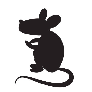 Siyah siluet korkmuş kulaklı fare hayvan vücudu, peri masalı Cadılar Bayramı karakteri. Korkuluğun ürkünç gölge çizgisi. Korkmuş fare korkuluğu. Beyaz arkaplanda izole edilmiş basit siyah ve beyaz vektör