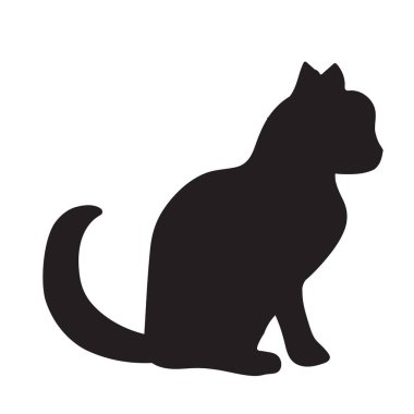 Siyah siluet, küçük kedi yavrusu hayvan vücudu, peri masalı Cadılar Bayramı karakteri. Geceleri ortaya çıkan küçük kedi yavrusunun tüyler ürpertici gölgesi. Beyaz arkaplanda izole edilmiş basit siyah ve beyaz vektör