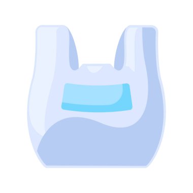 PVC selofan alışveriş torbası ve sapları ayrık. Plastik üretimi ve ambalaj atıklarının geri dönüşümü. Bilgi grafiği tasarımı için bir element. Beyaz arkaplanda izole edilmiş basit çizgi film düz vektörü