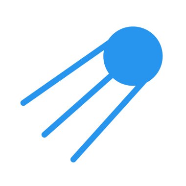 Sputnik Uydusu yörüngede. Dünya yörüngesindeki Sovyet Sputnik uydusu, modern ve retro teknolojik tasarım için soyut teknoloji elementi. Beyaz arkaplanda izole edilmiş basit renk vektörü resim grafiği