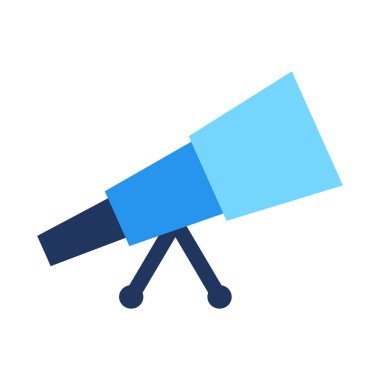 Optik Teleskop. Uzay, keşif ve arama, modern ve geçmişe dönük teknolojik tasarım için soyut tekno elementler. Beyaz arkaplanda izole edilmiş basit renk vektörü resim grafiği