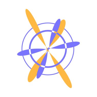 Uçuş, uzay ikonu. Pervanenin dinamik enerjisi, modern ve retro teknolojik tasarım için soyut tekno element. Beyaz arkaplanda izole edilmiş basit renk vektörü resim grafiği