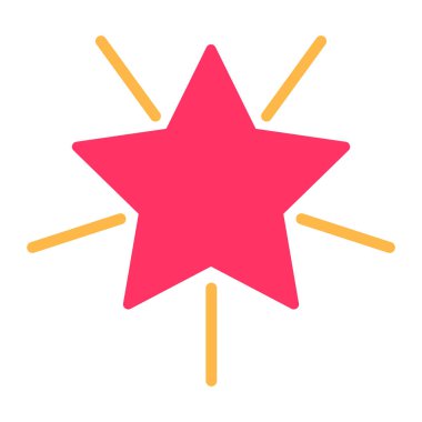 Parlak Parti yıldızı, doğum günü sembolü. Çocuk eğlence merkezinin tasarımı için basit bir parlayan yıldız stili. Beyaz arkaplanda izole edilmiş renk vuruşu simgesi