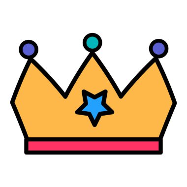 Çocuk kralın taç partisi başlığı, doğum günü sembolü. Çocuk eğlence merkezinin tasarımı için çocuk kral tacının basit bir stili. Beyaz arkaplanda izole edilmiş renk vuruşu simgesi