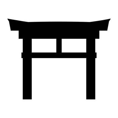 Japon kapı dini sembolü. Geleneksel ibadet ve hürmet kültürünün Japonya kemer yolu işareti. Beyaz arkaplanda izole edilmiş basit siyah ve beyaz vektör