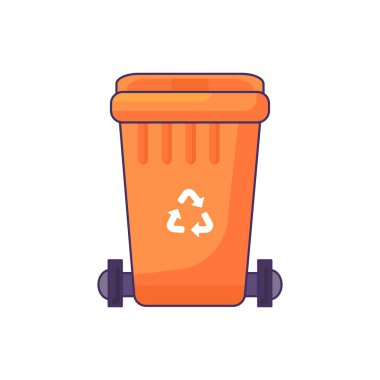 Kullanılmış plastik atıkları depolamak, geri dönüşüm ve sınıflandırmak için kapalı kapaklı taşınabilir konteynır. Kapalı ve çöp kutusunu geri dönüşüm işaretiyle doldurdum. Çizgi film dış hat vektörü