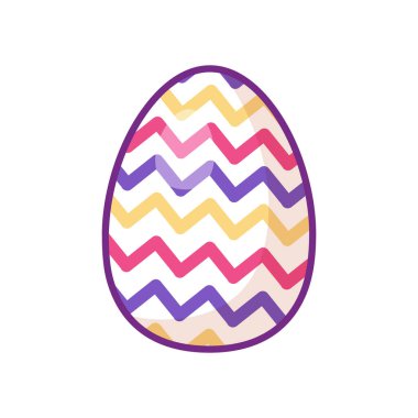 Çok renkli çizgili süslemeli bayram paskalya yumurtası. Paskalya bayrağının tasarımı için parlak minimalist illüstrasyon. İnce vuruşta çizgi film vektör ögesi beyaz arkaplanda izole edildi