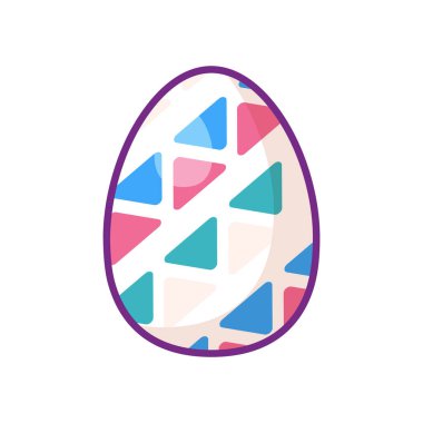 Çok renkli noktalı ve zigzag süslemeli bayram Paskalya yumurtası. Paskalya bayrağının tasarımı için parlak minimalist illüstrasyon. İnce vuruşta çizgi film vektör ögesi beyaz arkaplanda izole edildi