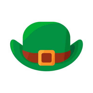 Uzun yeşil silindir şapkalı, deri kayışlı. Peri masalı Cüce Cüce Cüce, Mutlu Patrick partisi elementi. Beyaz arkaplanda izole edilmiş basit çizgi film vektörü