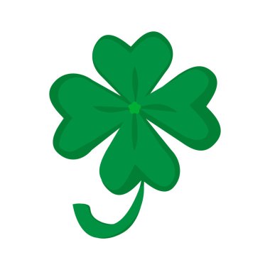 İyi şans ve refahın dört yapraklı yonca sembolü. Garip şekilli sihirli bitki, Mutlu Patrick Partisi elementi. Beyaz arkaplanda izole edilmiş basit çizgi film vektörü