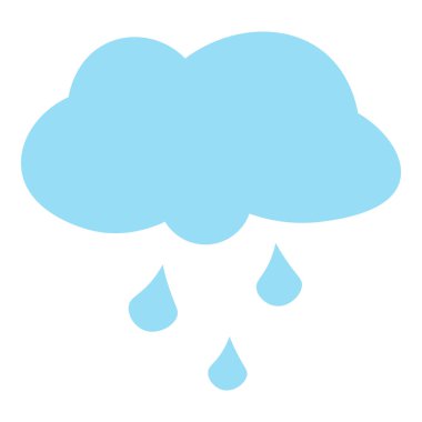 Açık mavi buluttan ılık bahar yağmuru yağıyor. İlkbahar bayrağının tasarımı için çocuksu, parlak bir illüstrasyon. Düz elle çizilmiş vektör ögesi beyaz arkaplanda izole edildi