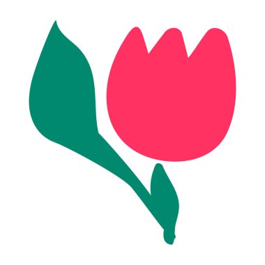 Çocuk tarafından çizilmiş kırmızı lale. İlkbahar bayrağının tasarımı için çocuksu, parlak bir illüstrasyon. Düz elle çizilmiş vektör ögesi beyaz arkaplanda izole edildi