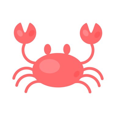 Pençeleri havada kızıl deniz yengeci. Su altı dünyasının deniz yaşamı. Yaz tatili ikonu. Beyaz arkaplanda izole edilmiş basit düz çizgi film vektörü