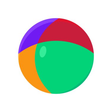 Plaj tatili için şişme lastik top. Deniz kıyısında voleybol. Yaz tatili ikonu. Beyaz arkaplanda izole edilmiş basit düz çizgi film vektörü