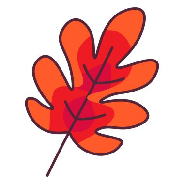 İllüstrasyon, sonbaharda ekim ayı yaprağının yapraklarını okşadı. Ağaç yaprağı, bitki. Basit çizgi film çok renkli vektör eli beyaz arkaplanda izole edildi